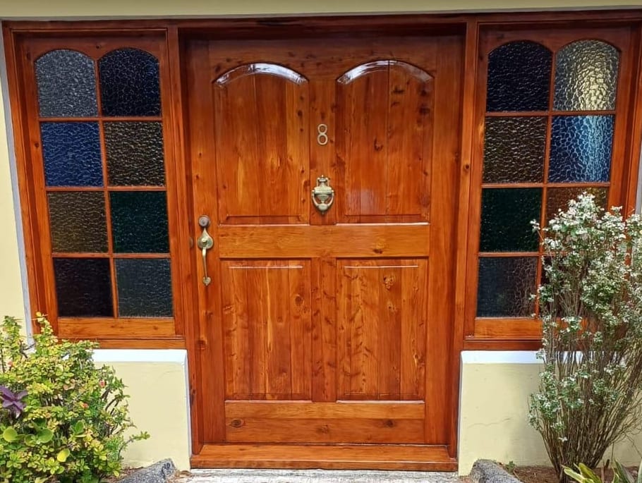 Bermuda cedar front door restained to a deep gloss finish